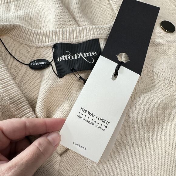 ottod'Ame Wool Blend Fringe Detail Sweater Sz 8 Beige Relaxed Boho Quiet Luxury - Picture 8 of 12